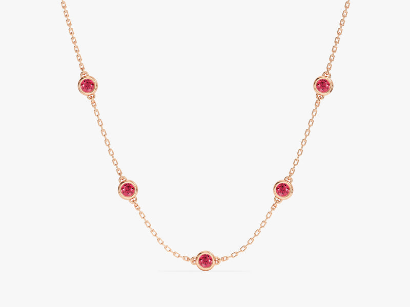Bezel Set Ruby Station Necklace in 14k Solid Gold