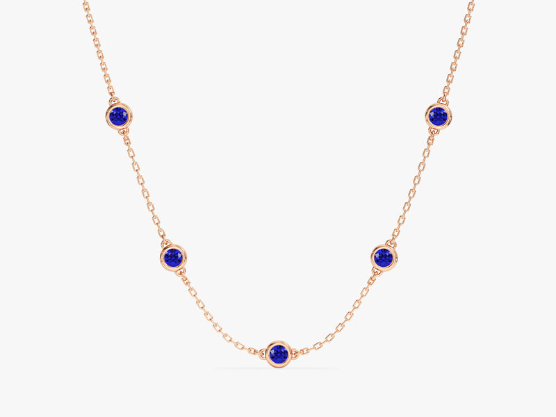 Bezel Set Sapphire Station Necklace in 14k Solid Gold