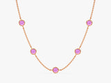 Bezel Set Pink Tourmaline Station Necklace in 14k Solid Gold