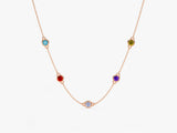 Bezel Set Birthstone Station Necklace in 14k Solid Gold