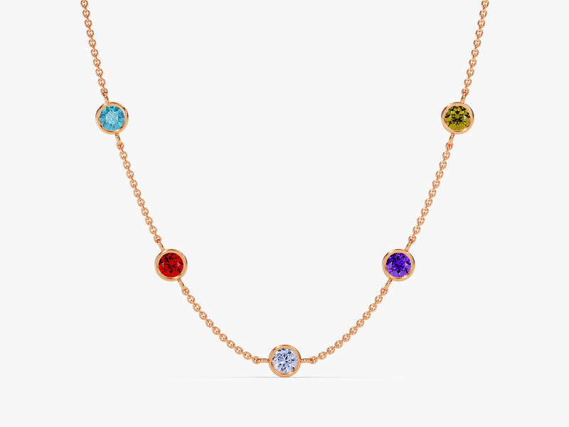 Bezel Set Birthstone Station Necklace