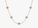 Bezel Set Blue Topaz Station Necklace in 14k Solid Gold