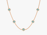 Bezel Set Aquamarine Station Necklace in 14k Solid Gold