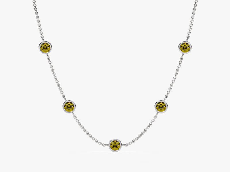 Bezel Set Peridot Station Necklace in 14k Solid Gold