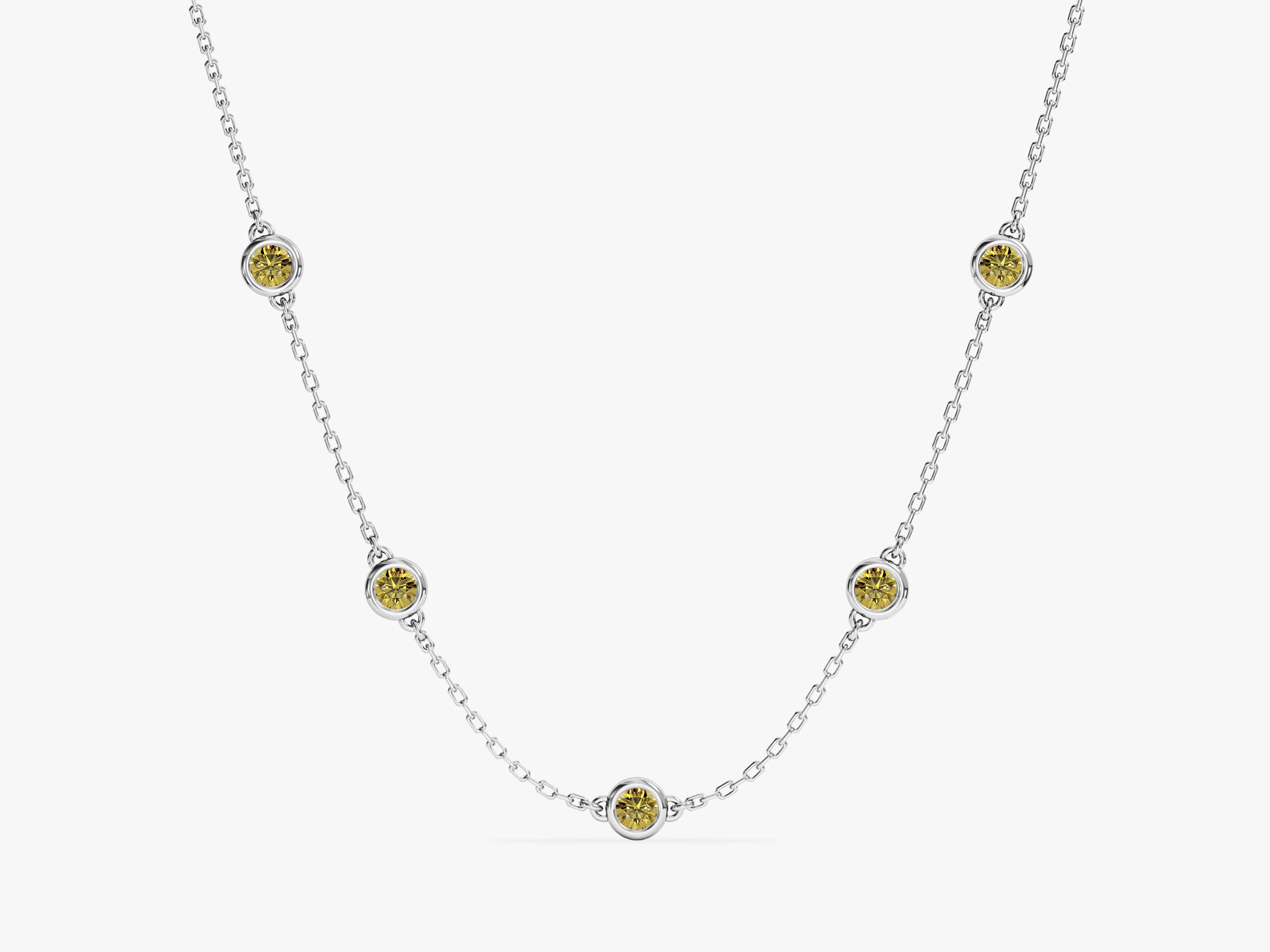 Bezel Set Peridot Station Necklace in 14k Solid Gold