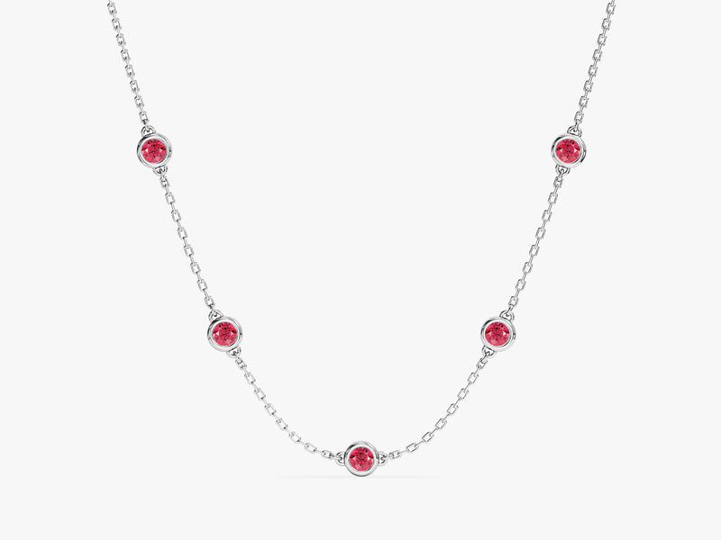Bezel Set Ruby Station Necklace in 14k Solid Gold
