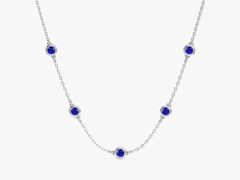 Bezel Set Sapphire Station Necklace in 14k Solid Gold