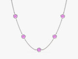 Bezel Set Pink Tourmaline Station Necklace in 14k Solid Gold