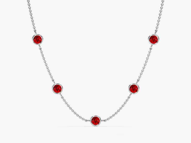 Bezel Set Garnet Station Necklace in 14k Solid Gold