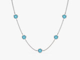 Bezel Set Blue Topaz Station Necklace in 14k Solid Gold