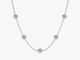 Bezel Set Aquamarine Station Necklace in 14k Solid Gold