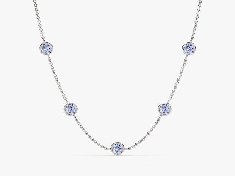 Bezel Set Alexandrite Station Necklace in 14k Solid Gold