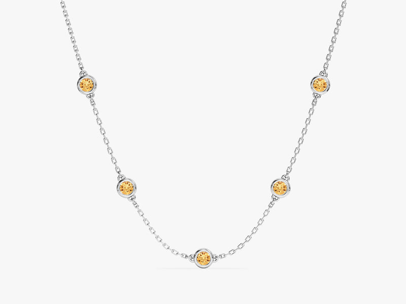 Bezel Set Citrine Station Necklace in 14k Solid Gold