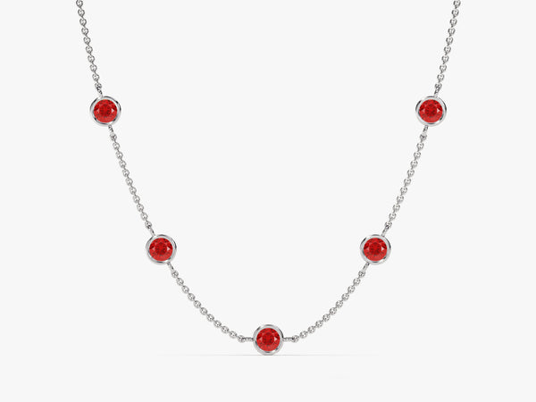 Bezel Set Ruby Station Necklace in 14k Solid Gold