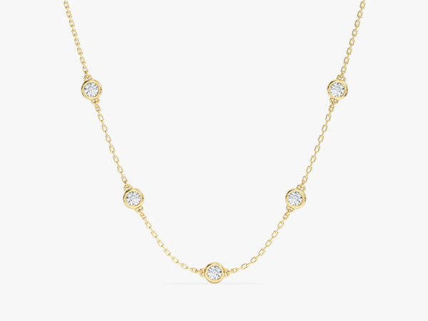 Bezel Set Diamond Birthstone Station Necklace in 14k Solid Gold
