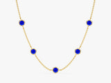 Bezel Set Sapphire Station Necklace in 14k Solid Gold