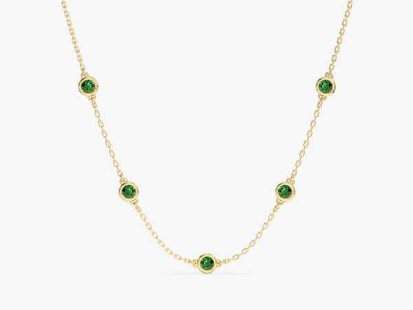 Bezel Set Emerald Station Necklace in 14k Solid Gold