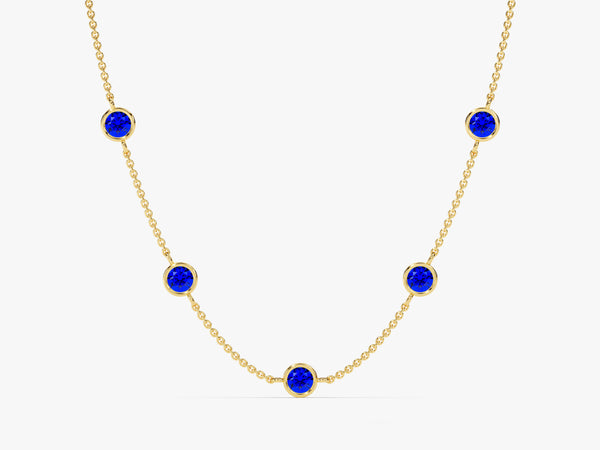 Bezel Set Sapphire Station Necklace in 14k Solid Gold