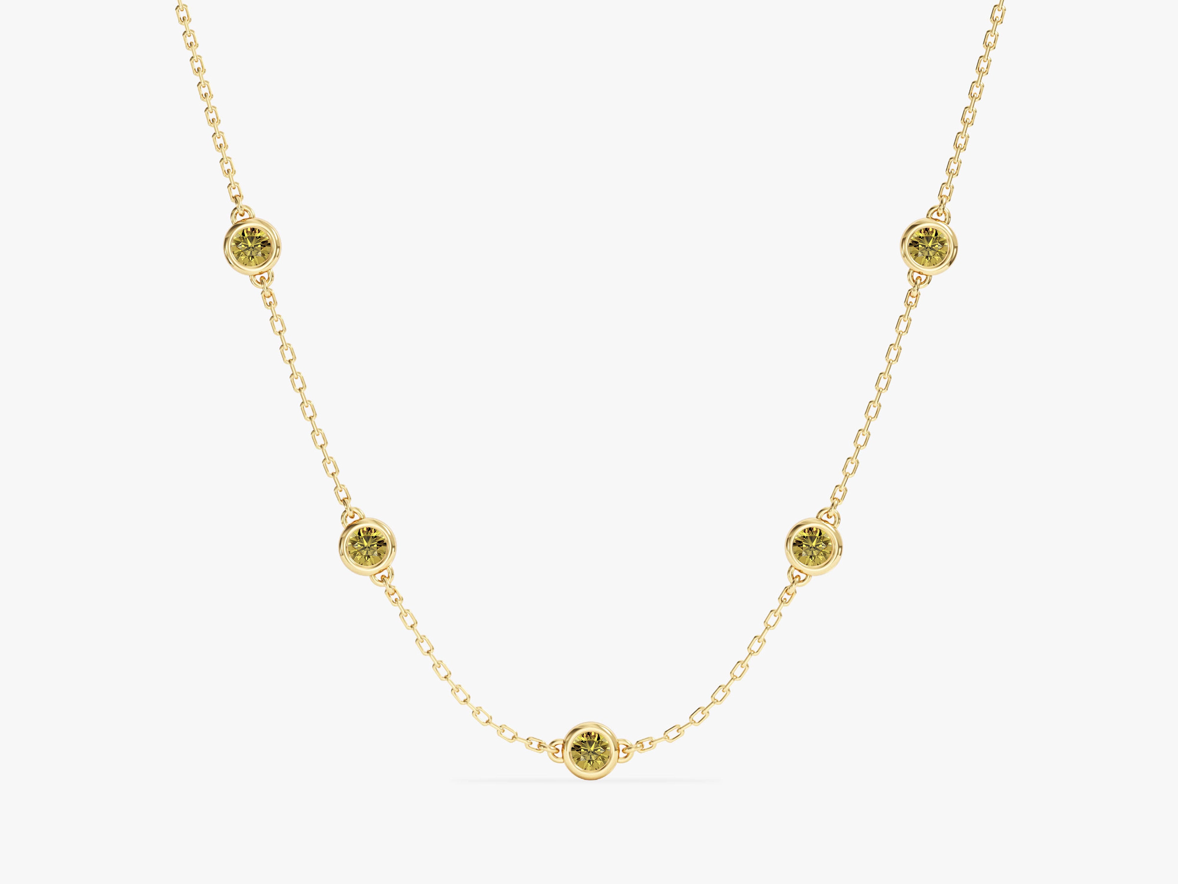 Bezel Set Peridot Station Necklace in 14k Solid Gold