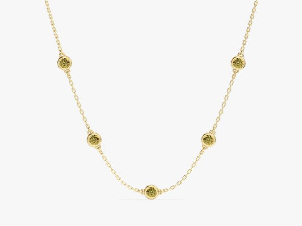 Bezel Set Peridot Station Necklace in 14k Solid Gold