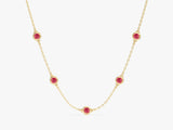 Bezel Set Ruby Station Necklace in 14k Solid Gold