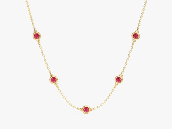 Bezel Set Ruby Station Necklace in 14k Solid Gold