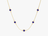 Bezel Set Sapphire Station Necklace in 14k Solid Gold