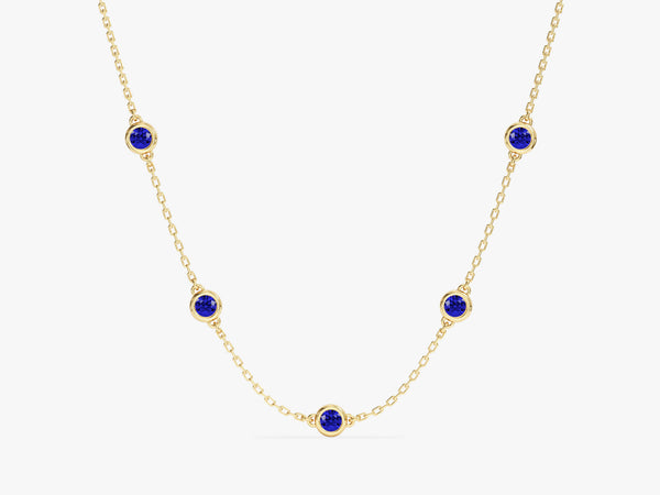 Bezel Set Sapphire Station Necklace in 14k Solid Gold