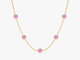 Bezel Set Pink Tourmaline Station Necklace in 14k Solid Gold