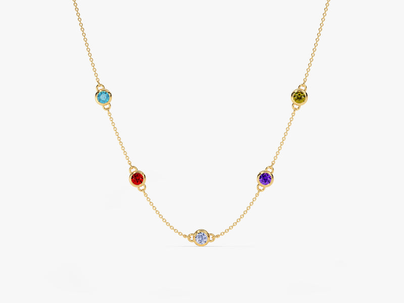 Bezel Set Birthstone Station Necklace