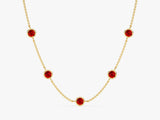 Bezel Set Garnet Station Necklace in 14k Solid Gold