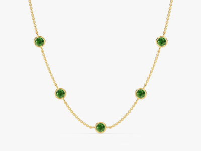 Bezel Set Emerald Station Necklace in 14k Solid Gold