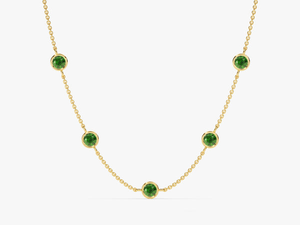 Bezel Set Emerald Station Necklace in 14k Solid Gold