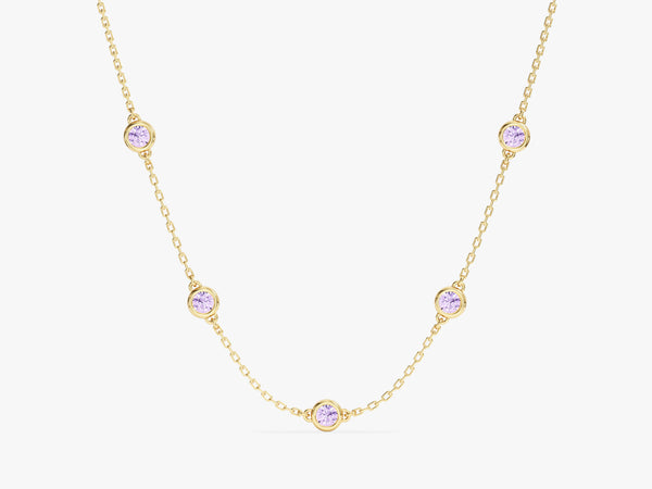 Bezel Set Alexandrite Station Necklace in 14k Solid Gold