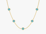 Bezel Set Blue Topaz Station Necklace in 14k Solid Gold