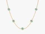 Bezel Set Aquamarine Station Necklace in 14k Solid Gold