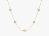 Bezel Set Aquamarine Station Necklace in 14k Solid Gold