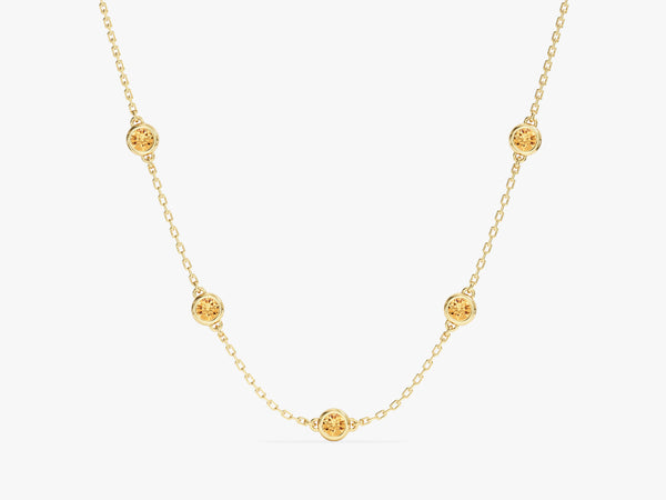 Bezel Set Citrine Station Necklace in 14k Solid Gold