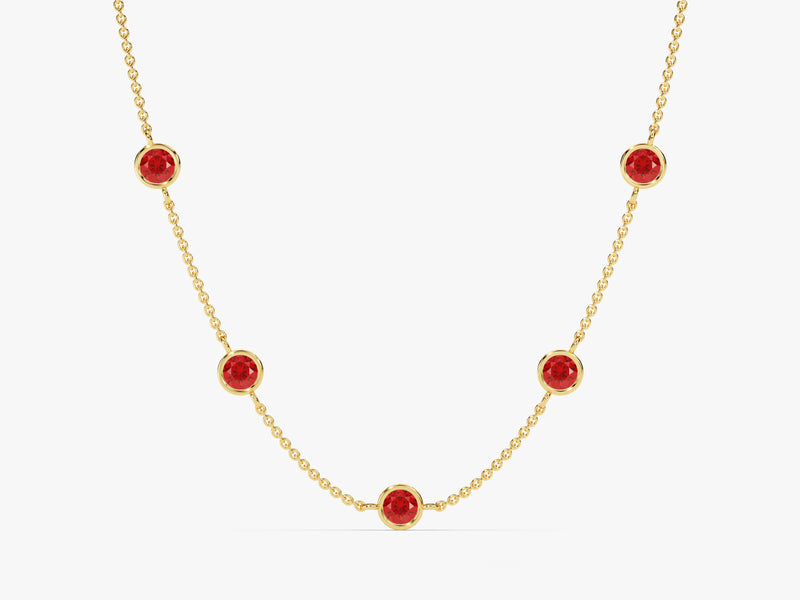 Bezel Set Ruby Station Necklace in 14k Solid Gold