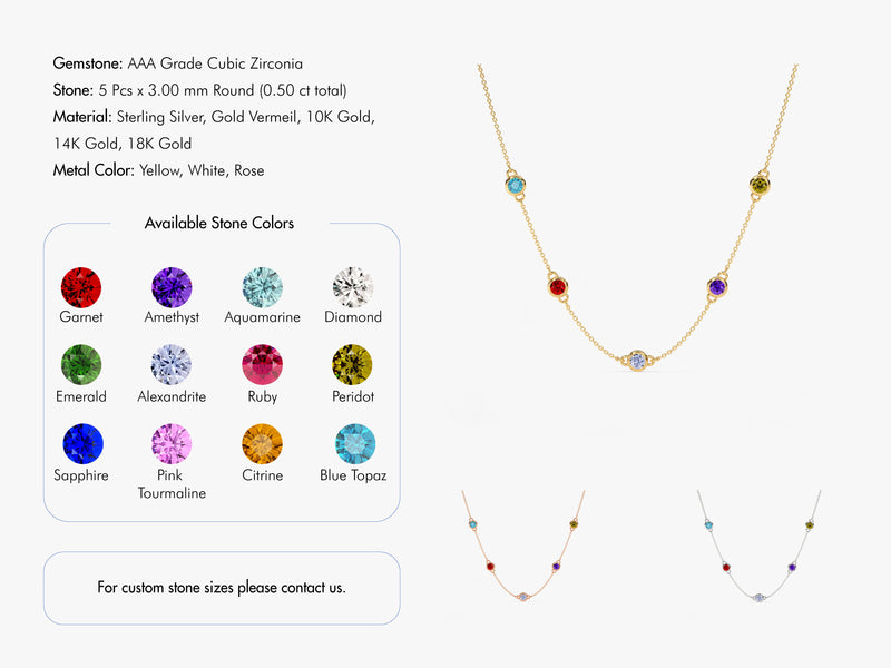 Bezel Set Birthstone Station Necklace in 14k Solid Gold