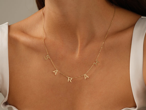 14k Solid Gold Mother's Letter Name Necklace
