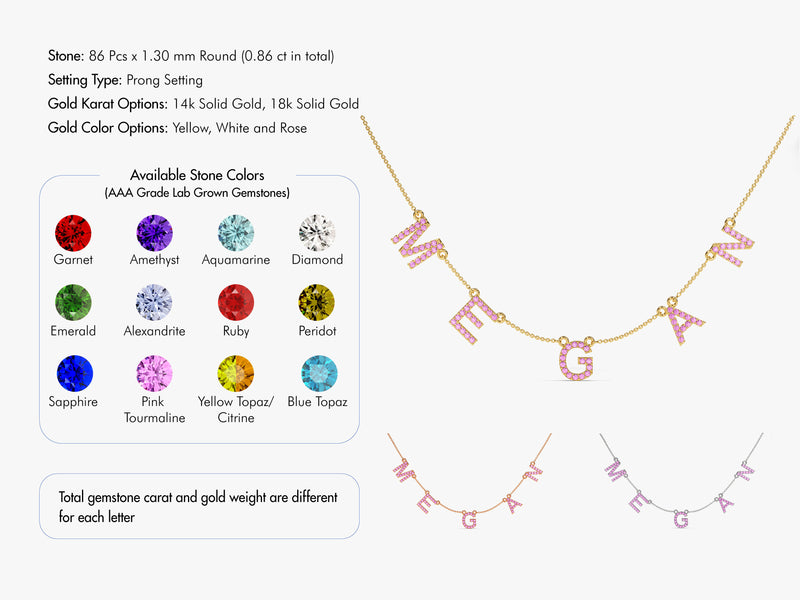 Pink Tourmaline Name Necklace in 14k Solid Gold