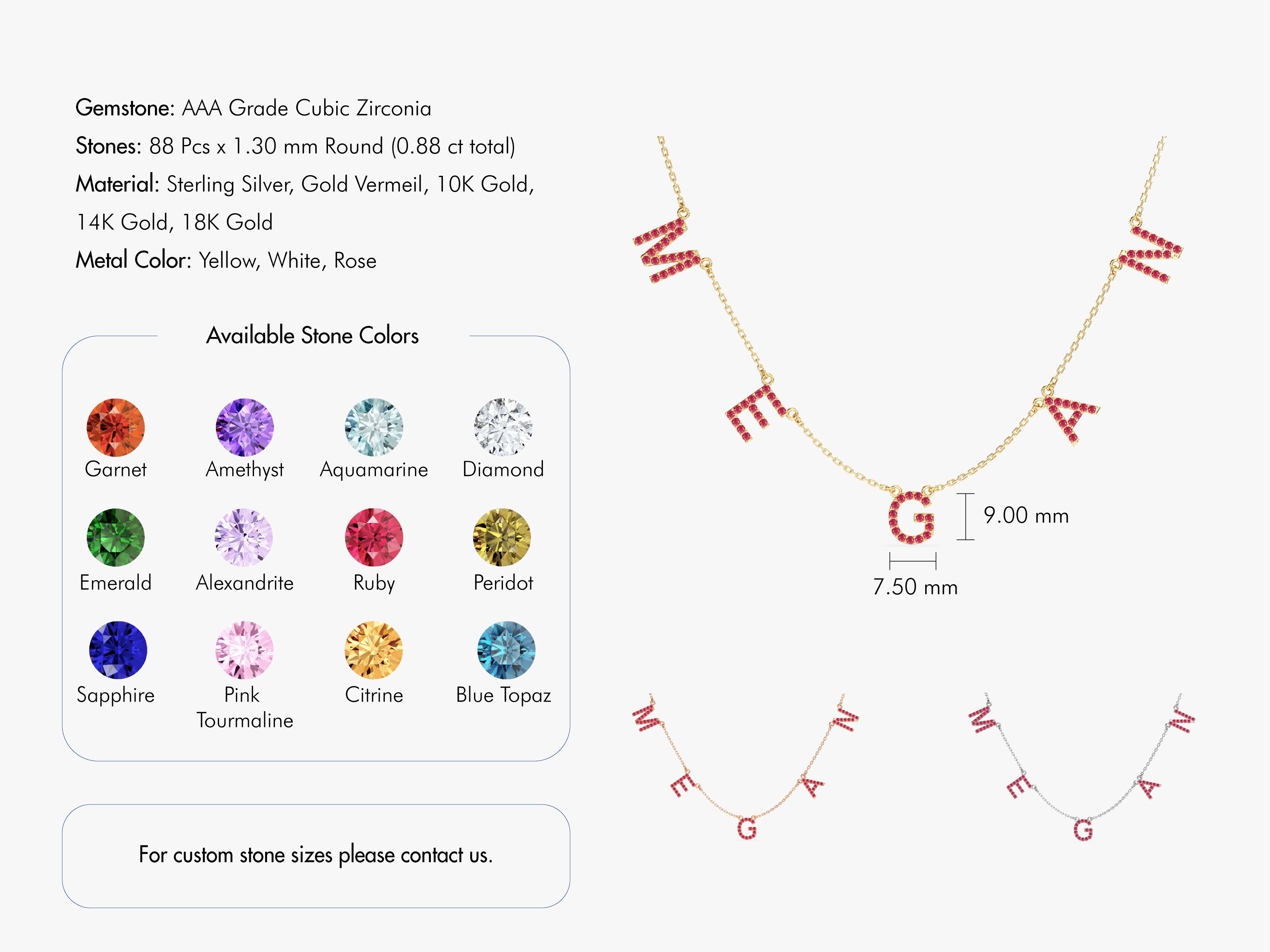 Citrine Name Necklace in 14k Solid Gold