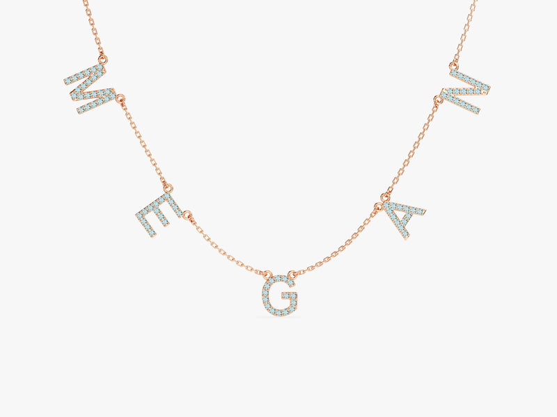 Aquamarine Name Necklace in 14k Solid Gold