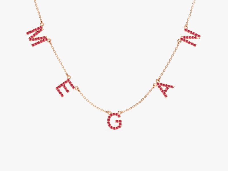 Ruby Name Necklace in 14k Solid Gold