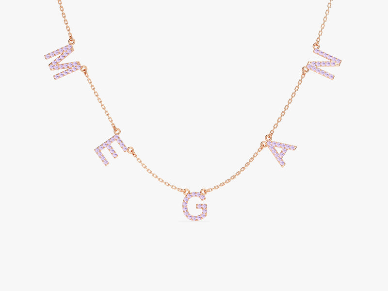 Alexandrite Name Necklace in 14k Solid Gold