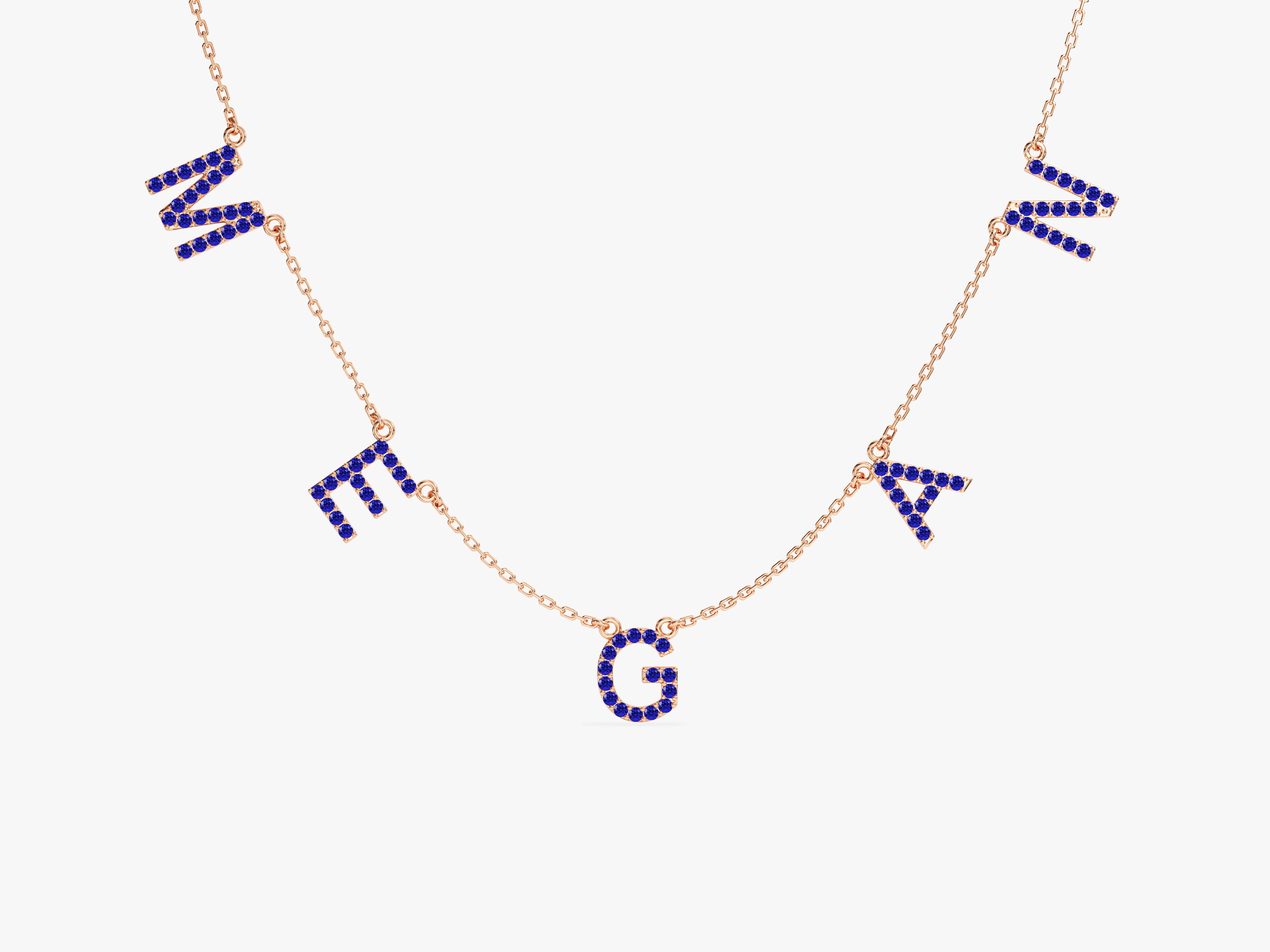 Sapphire Name Necklace in 14k Solid Gold