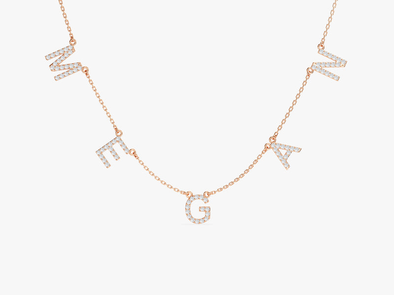 Diamond Birthstone Name Necklace in 14k Solid Gold