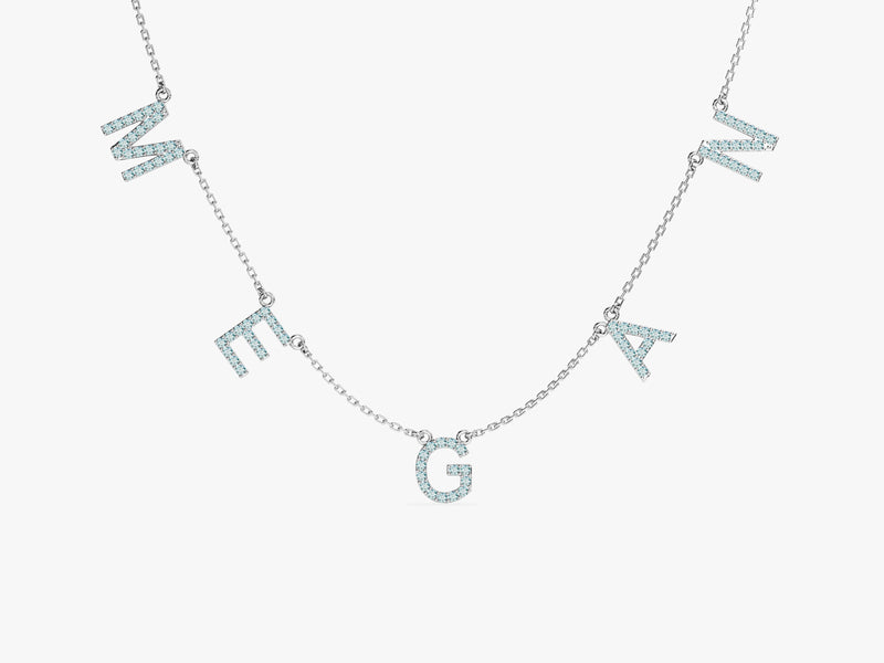 Aquamarine Name Necklace in 14k Solid Gold
