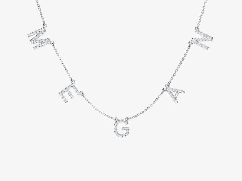 Diamond Birthstone Name Necklace in 14k Solid Gold